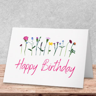 Tarjeta Cumpleaños moderno flores botánicas únicas