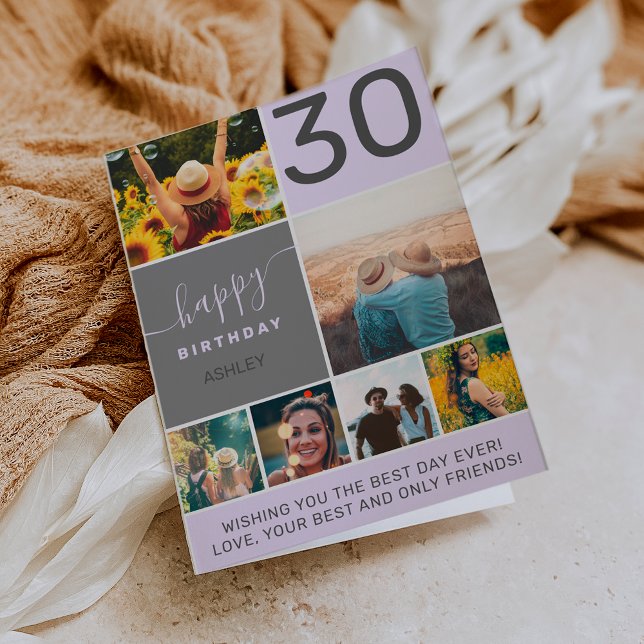 Tarjeta Cumpleaños moderno morado rejilla de colaje de 10  (Subido por el creador)