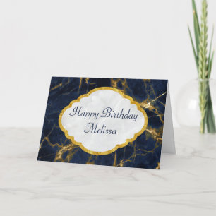 Tarjeta Cumpleaños moderno y elegante de mármol azul marin