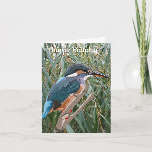 Tarjeta Cumpleaños modificable de Kingfisher y Willow (Anverso)