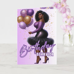 Tarjeta Cumpleaños Morado Mujer Afroamericana Curvilínea G