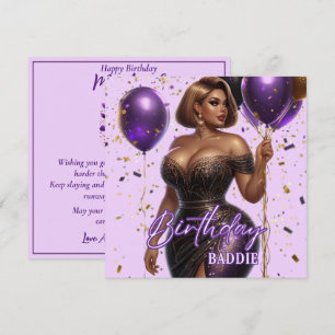 Tarjeta Cumpleaños Morado Mujer Afroamericana Curvilínea y