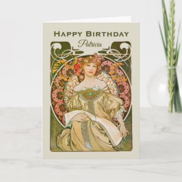 Tarjeta Cumpleaños Mucha Reverie Daydream Art Nouveau CC09