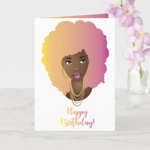 Tarjeta Cumpleaños! Mujer negra, pelo natural colorido