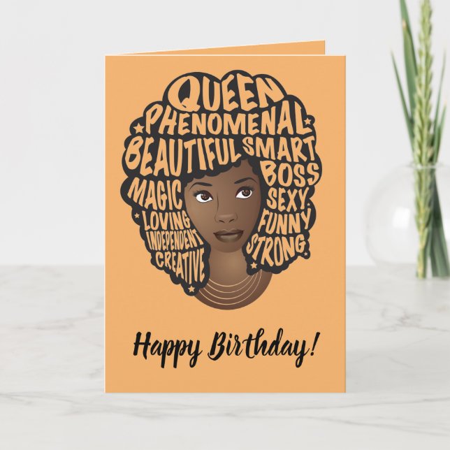 Tarjeta Cumpleaños! Mujeres motivadoras negras, Naranja (Anverso)