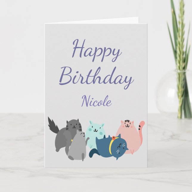 Tarjeta Cumpleaños Mujeres Recolectan gatos Muchas patas H (Anverso)