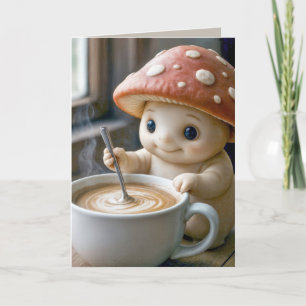 Tarjeta Cumpleaños Mushroom Munchkin Stirring Mañana Café