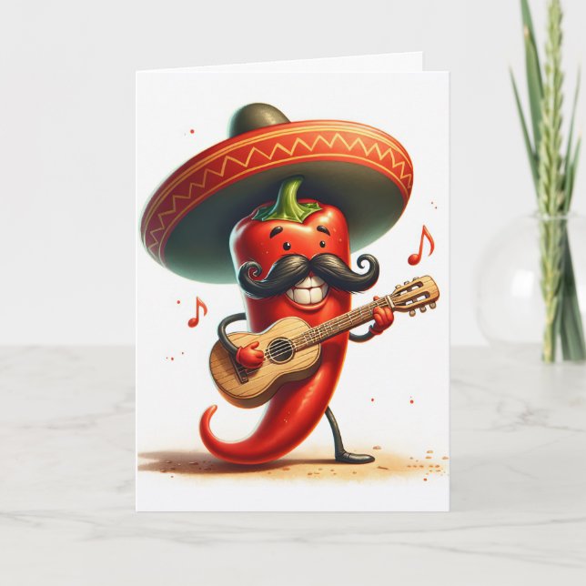 Tarjeta Cumpleaños Músico Pimiento Chili Rojo (Anverso)