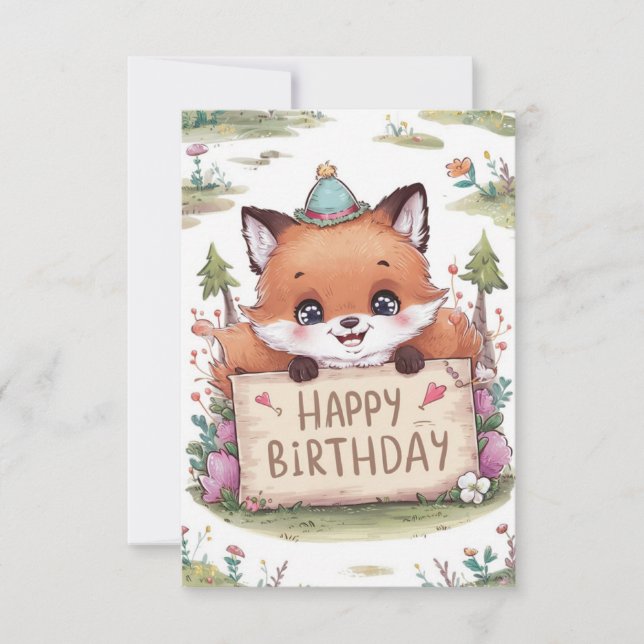 Tarjeta Cumpleaños Mystical Simple Fox (Anverso)