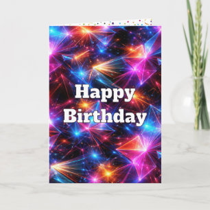 Tarjeta Cumpleaños Neon Polígono Abstracto con Explosiones