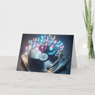Tarjeta Cumpleaños Neon Turnable Con Registro De Vinilo