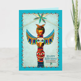Tarjeta Cumpleaños, nieto, polo indio americano del tótem,