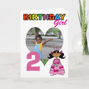 Tarjeta Cumpleaños niña 2 años pelo negro Princesa Foto