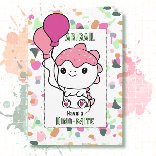 Tarjeta Cumpleaños niña 2 dinosaurio caricatura Adorable 