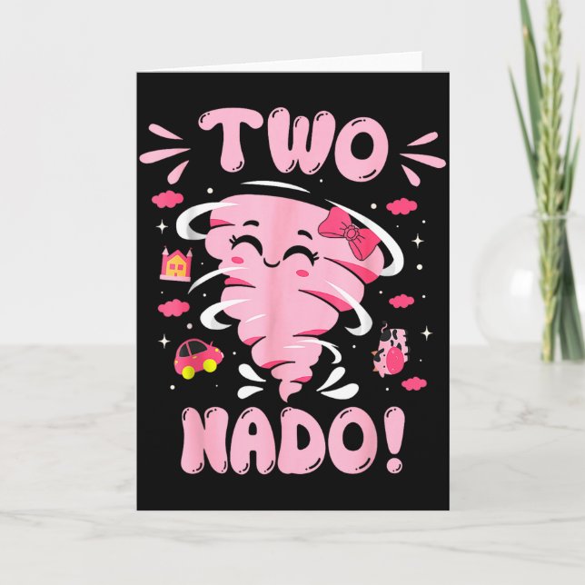 Tarjeta Cumpleaños niña 2 Tornado Dos Nado 2do cumpleaños (Anverso)