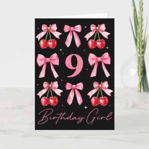 Tarjeta Cumpleaños niña 9º Cumpleaños Cereza Coqueta Lazo