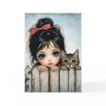 Cumpleaños niña con ojos grandes y gato mascota