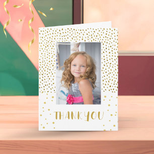 Tarjeta Cumpleaños Niña Niños Brillante Oro Foto Gracias