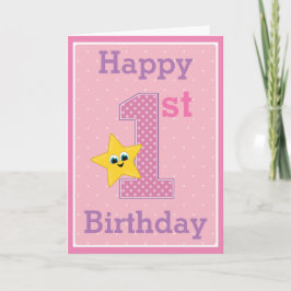 Tarjeta Cumpleaños niña, Rosa con Estrella Amarilla