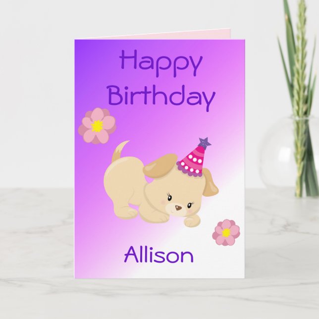 Tarjeta Cumpleaños niña tema cachorro (Anverso)
