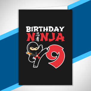 Tarjeta Cumpleaños Ninja de Niños - Tema de Fiesta de 9 Añ