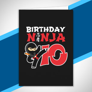 Tarjeta Cumpleaños Ninja para Niños - Tema de Fiesta de 10