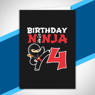 Tarjeta Cumpleaños Ninja para Niños - Tema de Fiesta de 4 