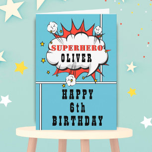 Tarjeta Cumpleaños Niño Burbuja de Hablado Cómic Superhéro