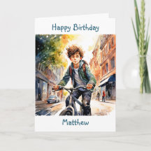 Cumpleaños | Niño en bicicleta en la ciudad person