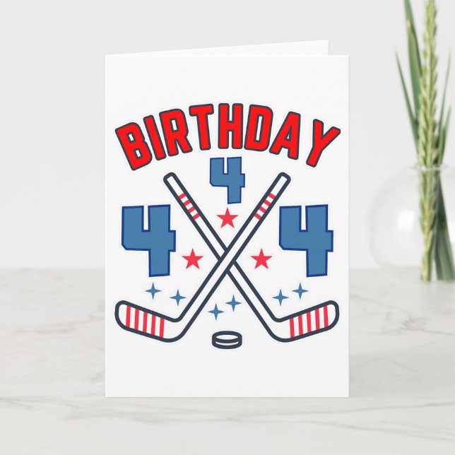 Tarjeta Cumpleaños Niño Hockey Hielo Cuatro 4º Fiesta Niño (Anverso)