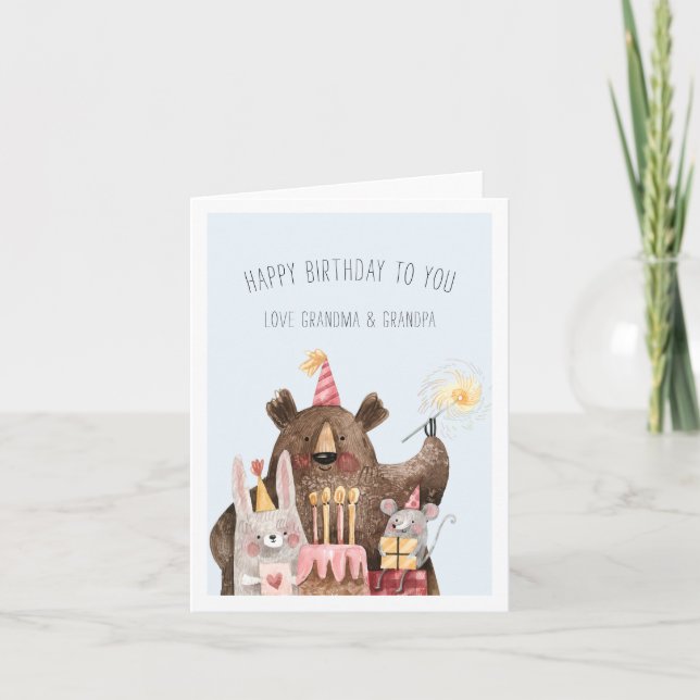 Tarjeta Cumpleaños | Niños Fiestas animales (Anverso)