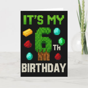 Tarjeta Cumpleaños Nivel 6 Pixel Art Niños Jugador De