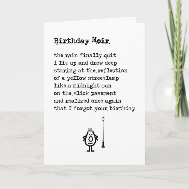 Tarjeta Cumpleaños Noir - un poema divertido de cumpleaños (Anverso)
