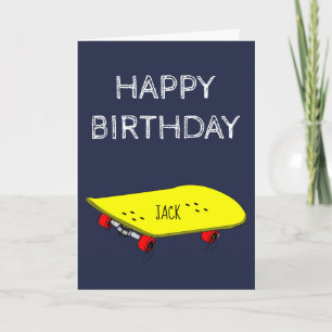 Tarjeta Cumpleaños nombre personalizable skateboard amaril