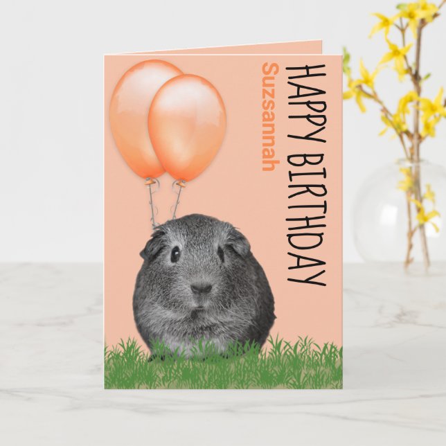 Tarjeta Cumpleaños Nombre Personalizado Conejillo de India (flor amarilla)