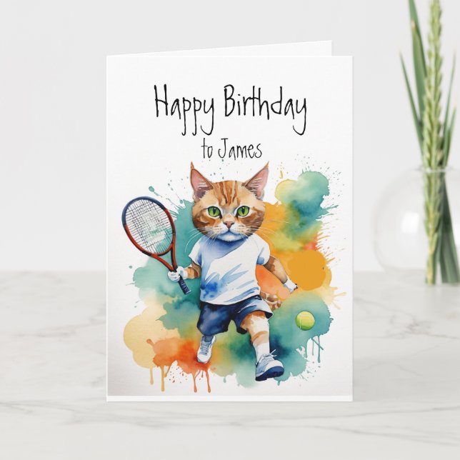 Tarjeta Cumpleaños Nombre personalizado Diversión Gato lin (Anverso)