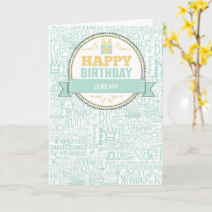 Tarjeta Cumpleaños Nombre Personalizado Verde Menta y Amar