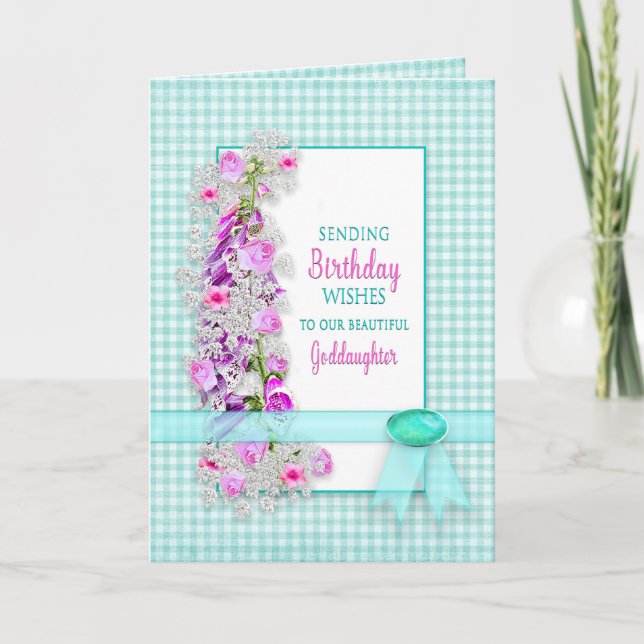 Tarjeta Cumpleaños, NUESTRA Hija, Flores Jardín, Gingham (Anverso)