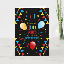 Tarjeta Cumpleaños número 100 Banderas y globos que lucen