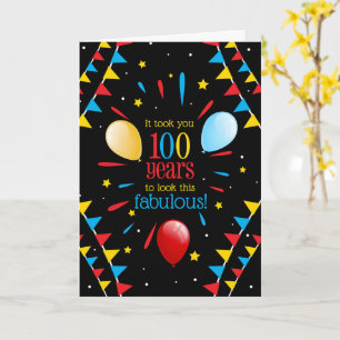 Tarjeta Cumpleaños número 100 Banderas y globos que lucen 