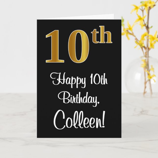 Tarjeta Cumpleaños número 10 ~ Elegante aspecto de falso o (flor amarilla)