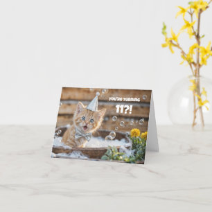 Tarjeta Cumpleaños número 11 Gatito lindo y divertido en e