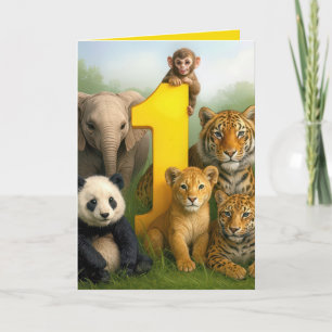 Tarjeta Cumpleaños número 1 Crías de animales de vida salv