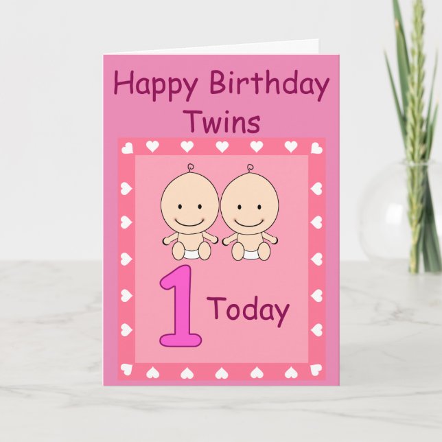 Tarjeta Cumpleaños número 1 Niñas Gemelas Personalizado (Anverso)