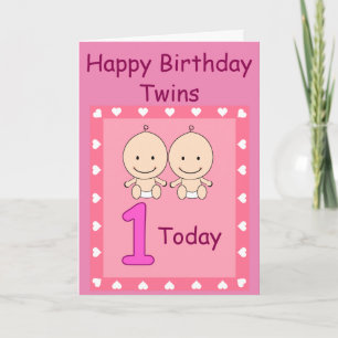 Tarjeta Cumpleaños número 1 Niñas Gemelas Personalizado