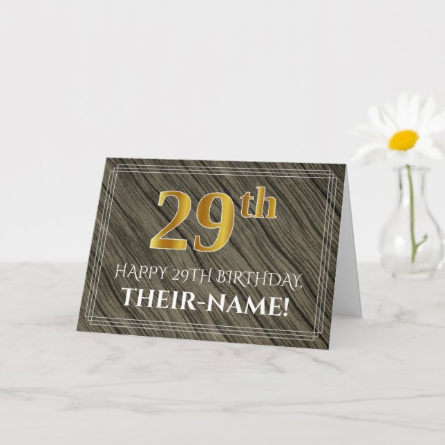 Tarjeta Cumpleaños número 29 elegante: aspecto de madera y (Planta pequeña)