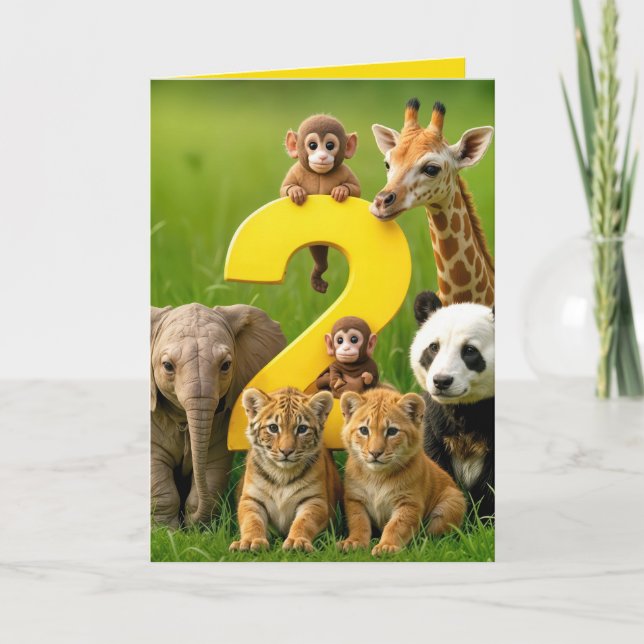 Tarjeta Cumpleaños número 2 de animales salvajes bebés (Anverso)