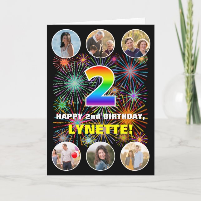 Tarjeta Cumpleaños número 2: divertido arcoíris #, nombre  (Anverso)
