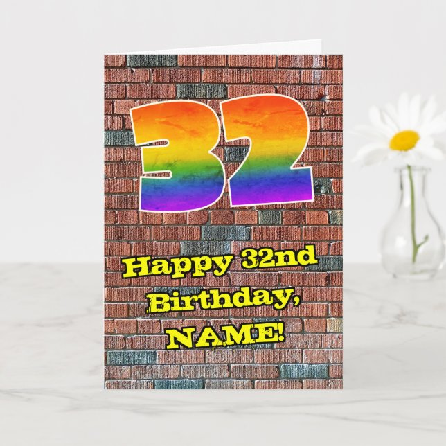 Tarjeta Cumpleaños número 32: Divertido 32 de Arcoíris Ins (Planta pequeña)