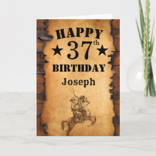 Tarjeta Cumpleaños número 37 Rustico Campo Occidental Vaqu